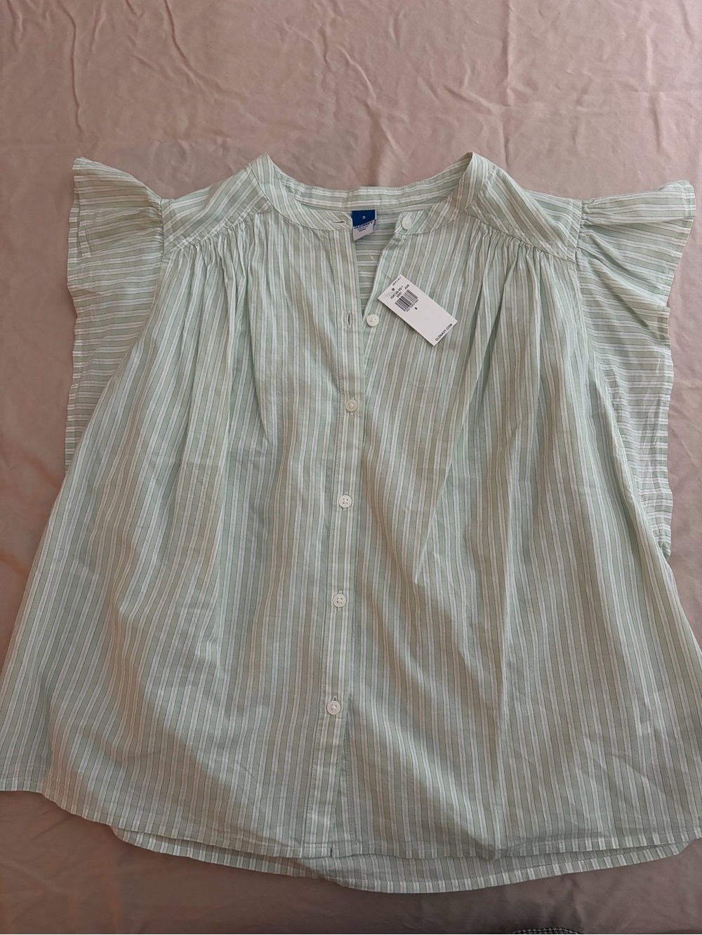Old Navy Light Green & White Striped Button Front Shirt